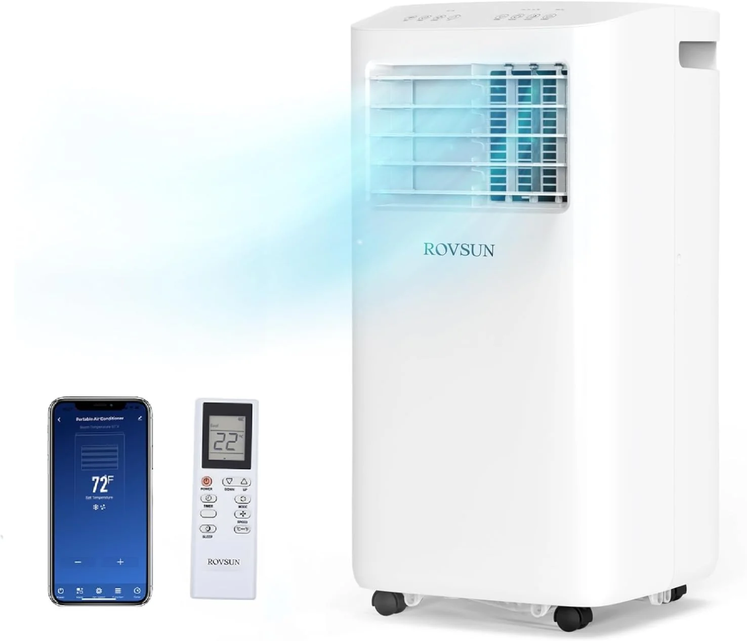 ROVSUN WiFi Enabled Smart 8000 BTU Portable Air Conditioner with Remote & APP Control, 3-in-1 Cooler, Dehumidifier & Fan, Powerful Room Mobile AC Unit with Rolling Wheels & Easy Installation Kit