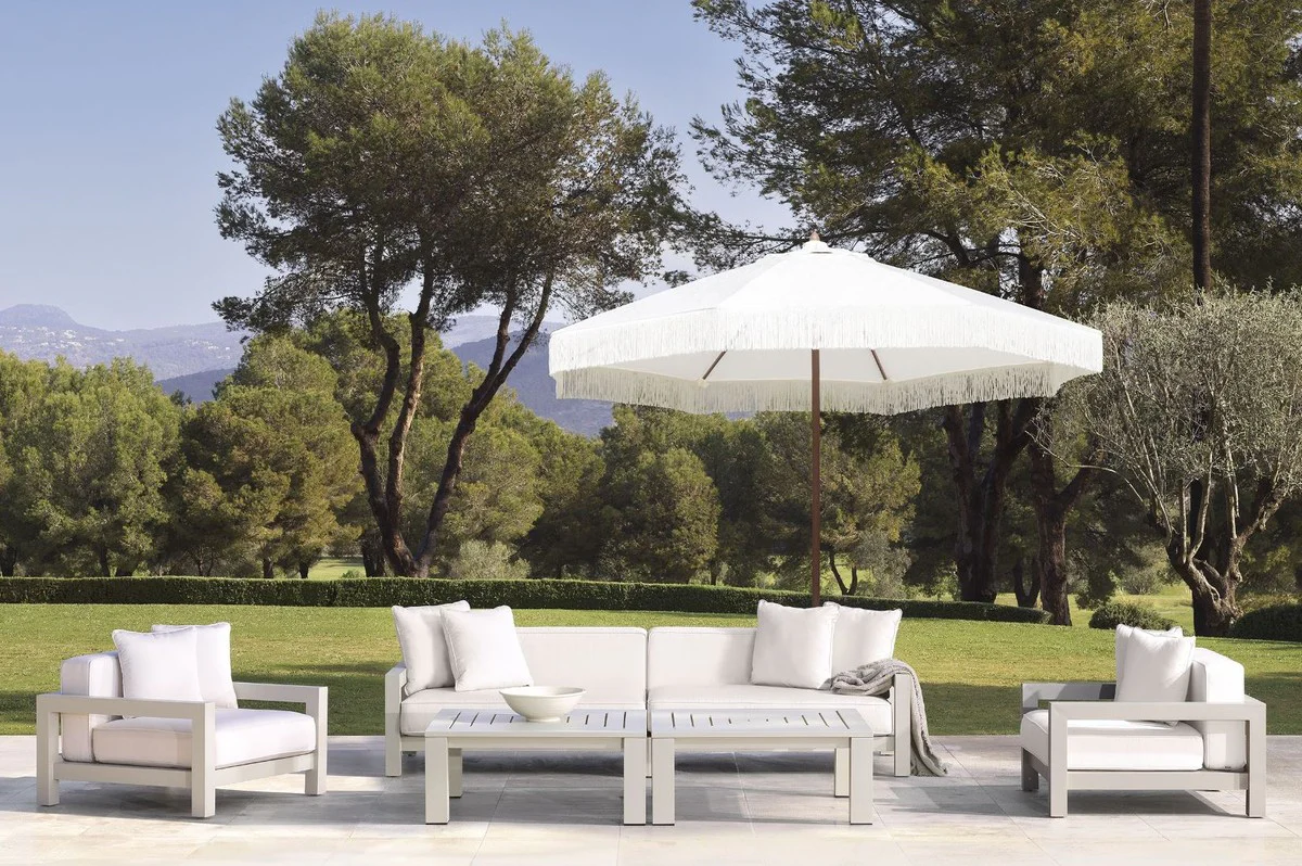 Luxury garden sofa white / sand 273.5 x 100 x H. 72 cm - weatherproof garden patio sofa with cushions - hotel furniture - luxury quality