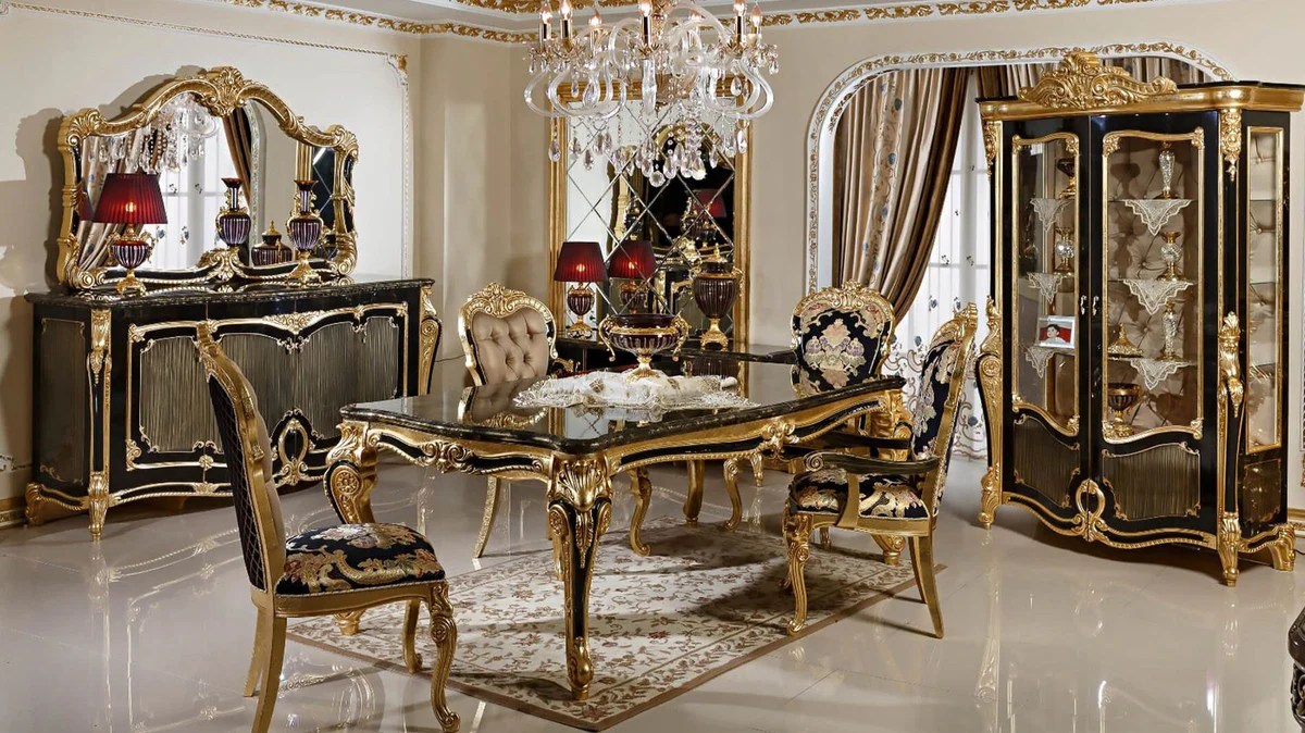 Luxury baroque dining table black / gold 220 cm
