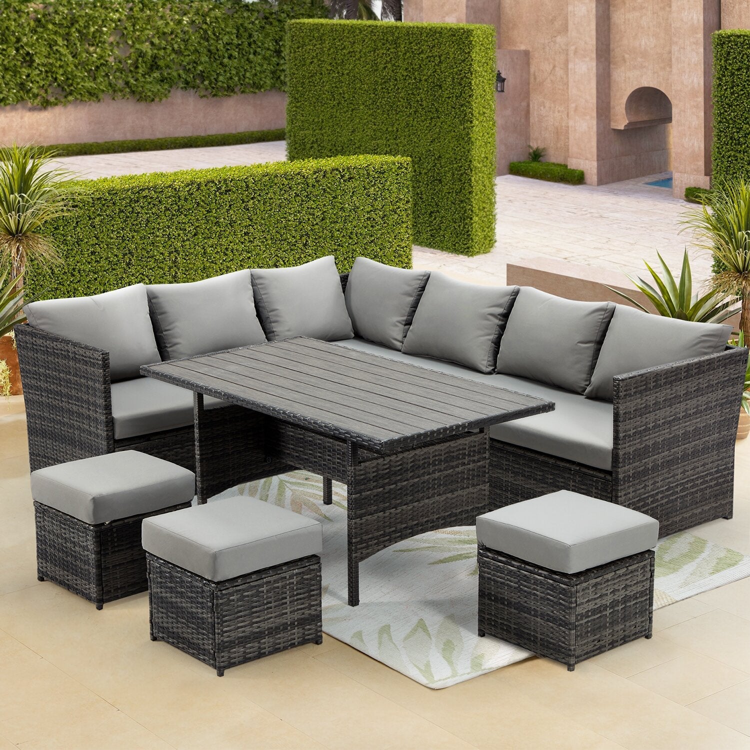 Wicker/Rattan 9 - Person Seating Group with Cushions