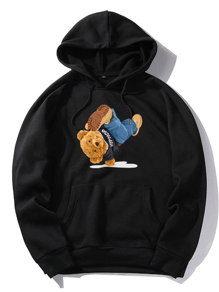 Break Dance Bear Print Hoodie