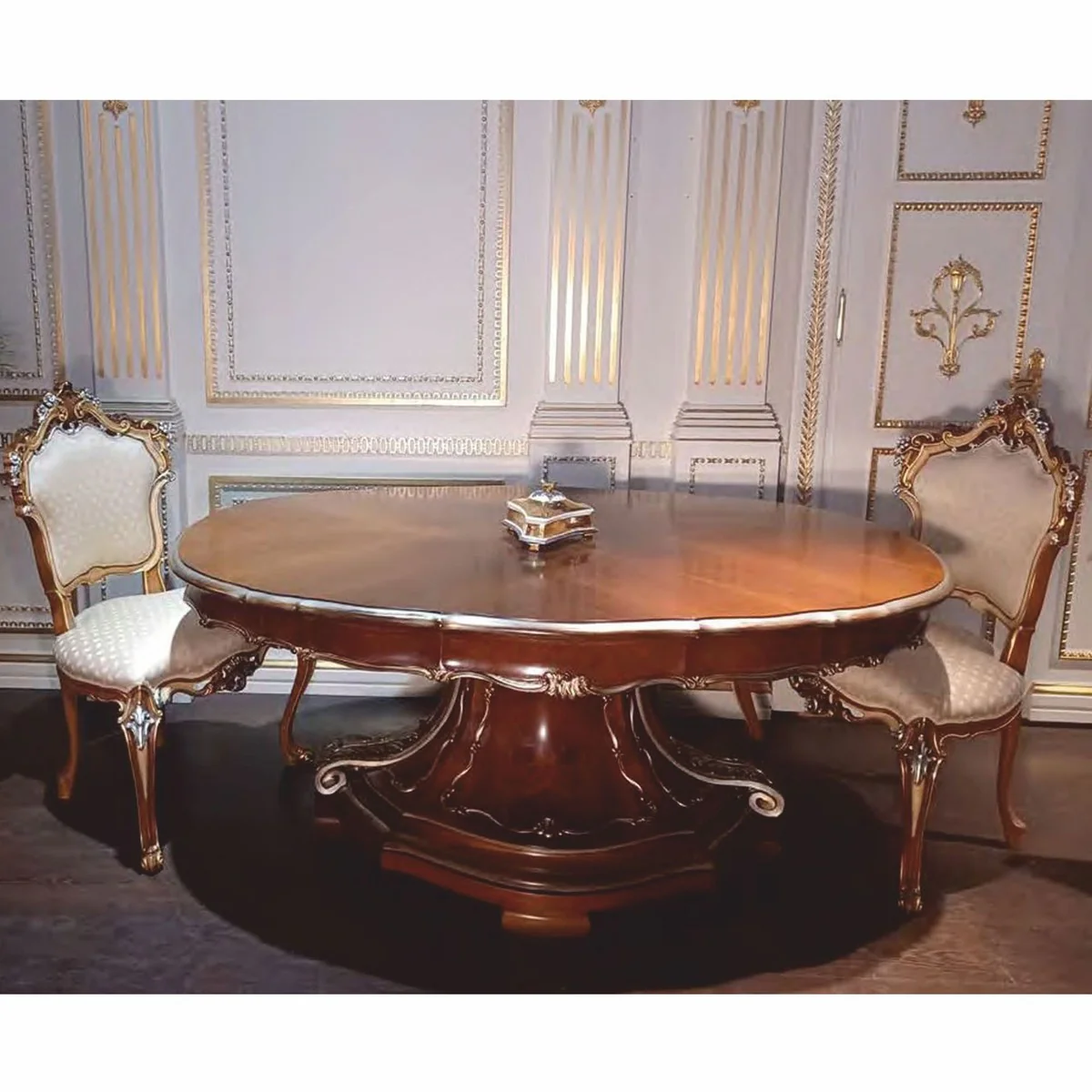 Luxury Baroque Dining Table Brown / Silver 177 cm - Baroque Furniture - Made in Italy