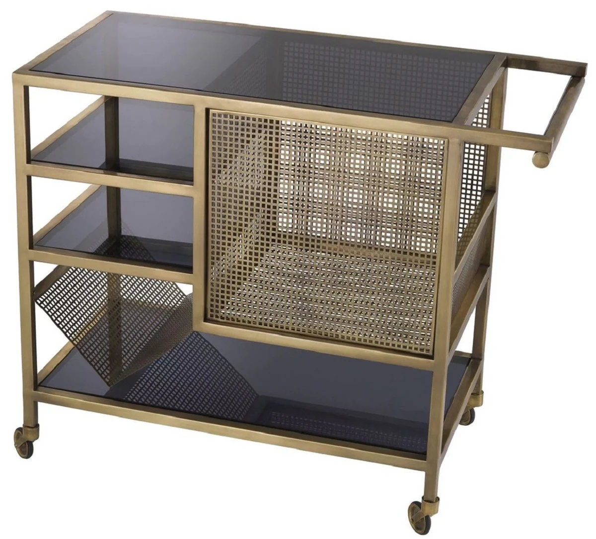 Luxury serving trolley vintage brass / gray 85 x 40 x H. 71 cm - Hotel Restaurant Gastronomy Trolley - Luxury Hotel Restaurant Gastronomy Accessories - Luxury Furniture