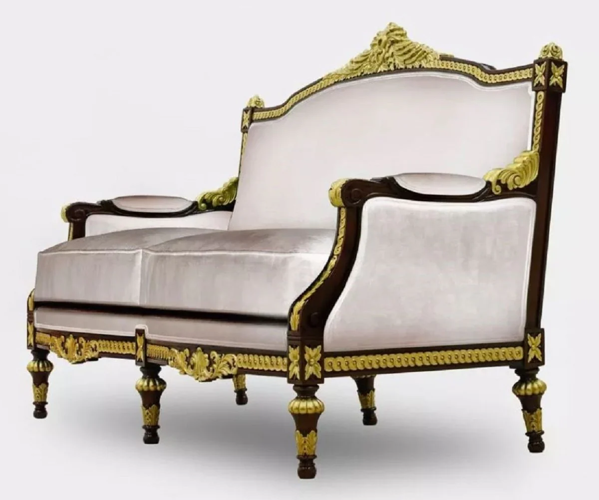 Luxury Baroque Living Room 2 Seater Sofa Gray / Dark Brown / Gold - Handmade Baroque Style Sofa - Luxury Living Room Furniture in Baroque Style - Baroque Furniture - Noble & Magnificent