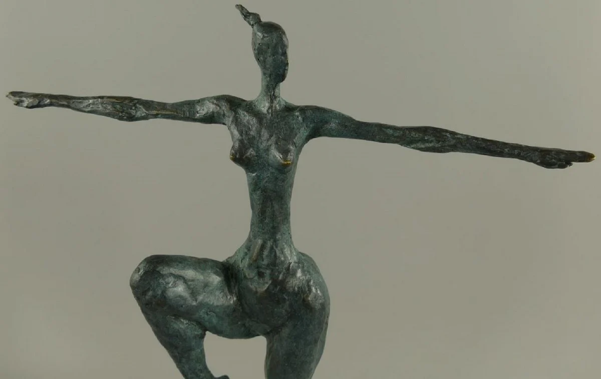 Luxury bronze sculpture dancer blue / black 36 x 8 x H. 52 cm - bronze figure with marble base - decorative accessories