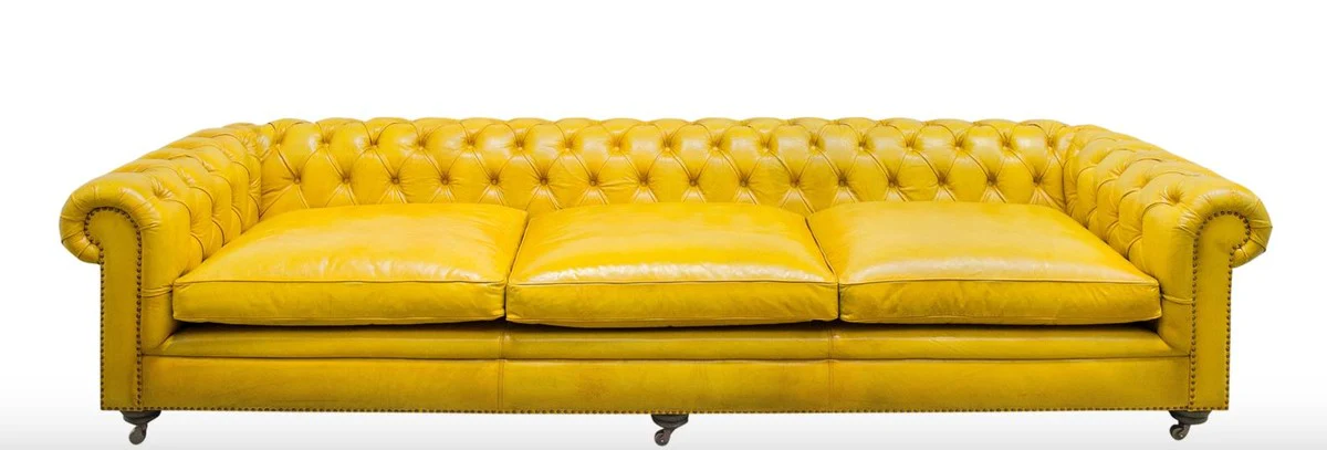Luxury Chesterfield 3 seater sofa yellow 320 x 110 x H. 71 cm - Luxury leather furniture