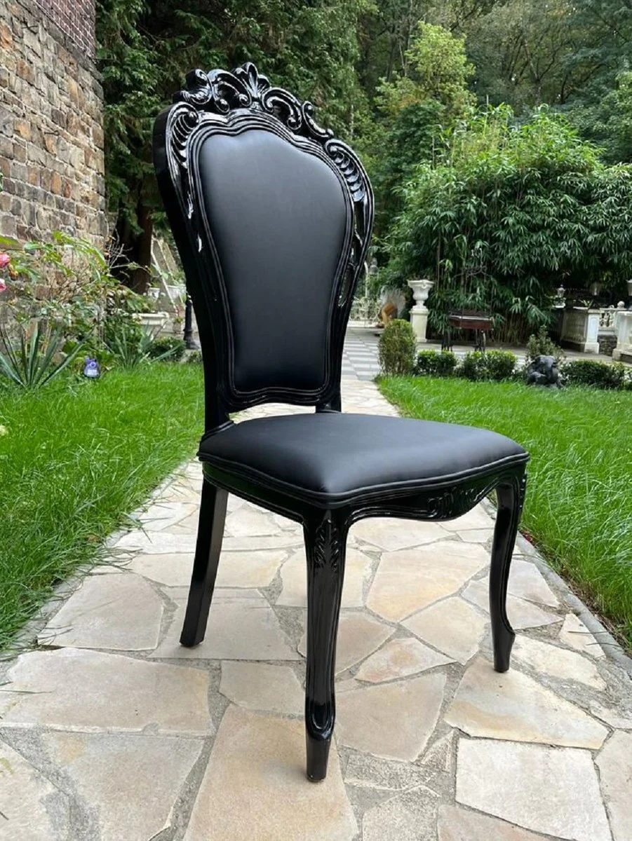 Luxury Baroque Dining Room Chair Black - Handcrafted antique style chair with elegant faux leather - Magnificent dining room furniture in baroque style