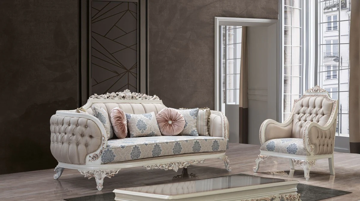 Luxury Baroque Coffee Table Cream White / Copper - Rectangular Baroque Style Living Room Table - Baroque Style Living Room Furniture - Baroque Furniture - Luxury Furniture in Baroque Style