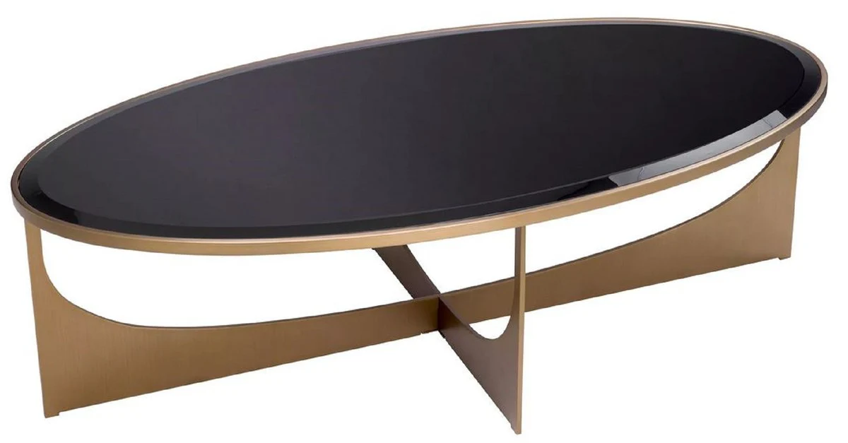 Luxury coffee table brass / black 101.5 x 41.5 x H. 78.5 cm - Oval stainless steel living room table with glass top - Luxury furniture - Living room furniture - Luxury furnishings