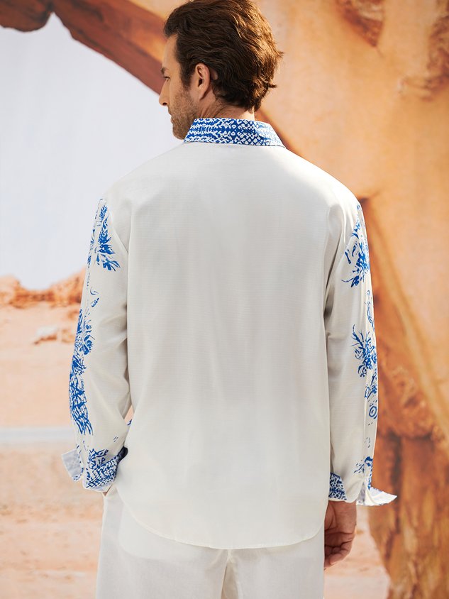 Floral Contrast Chest Pocket Long Sleeve Shirt