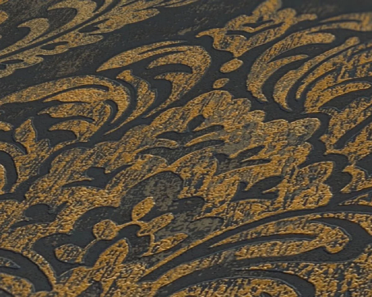 Baroque non-woven wallpaper black / gold metallic