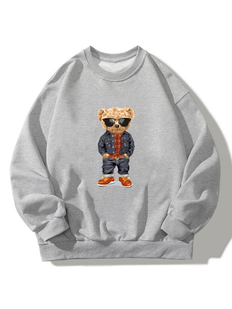 Denim Bear Crew Neck Relaxed Sweatshirt