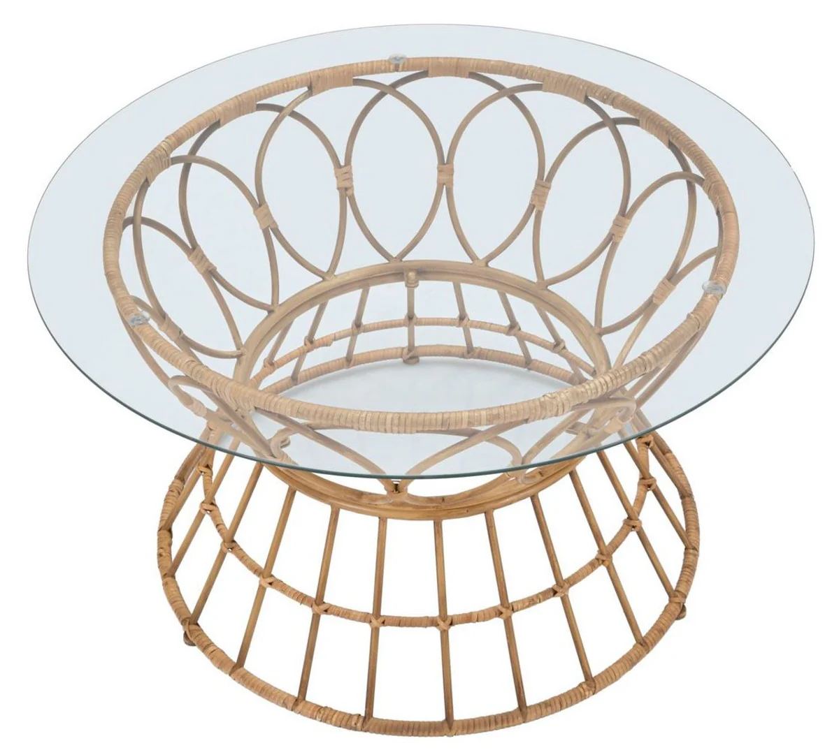 Luxury coffee table with glass top natural color Ø 75 cm - living room furniture