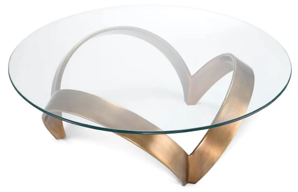 Luxury coffee table vintage brass Ø 110 x H. 36.5 cm - Round aluminum living room table with glass top - Living room furniture - Hotel furniture - Luxury furniture - Luxury collection