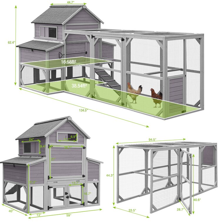 Anyi 59 Square Feet Chicken Coop mit Chicken Run