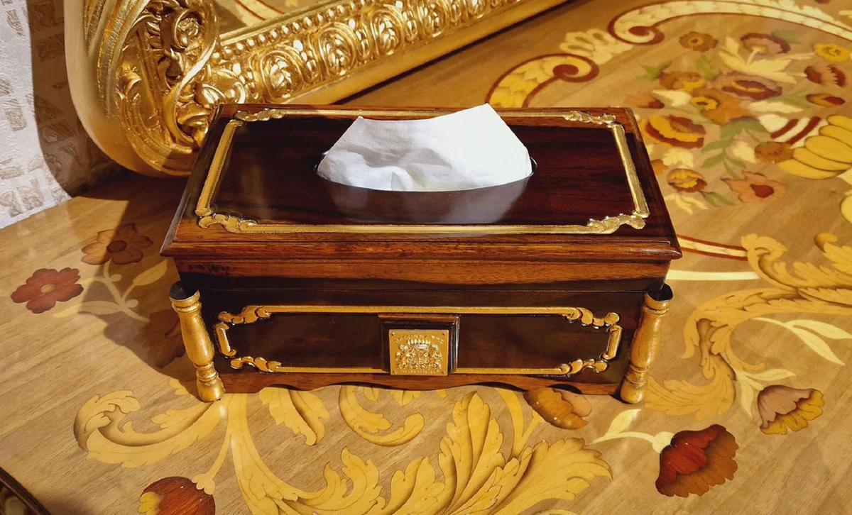 Luxury Baroque Paper Tissue Box Dark Brown / Brown / Gold - Tissue Box Brown / Gold - Made in Italy