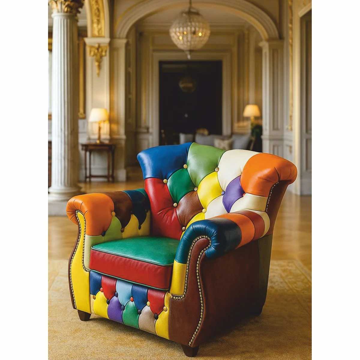 Luxury Chesterfield Leather Armchair Colorful - Patchwork Leather Furniture