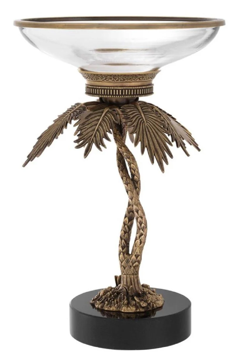 Luxury glass bowl with brass palm stand and granite base vintage brass/black Ø 33.5 x H. 50.5 cm - Hotel & Restaurant Accessories