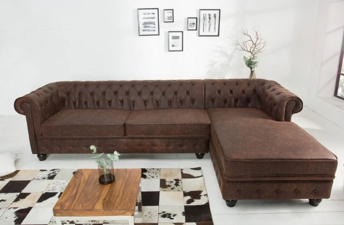 Chesterfield corner sofa vintage brown 280 x 165 x H. 73 cm - Faux leather living room sofa - Chesterfield furniture