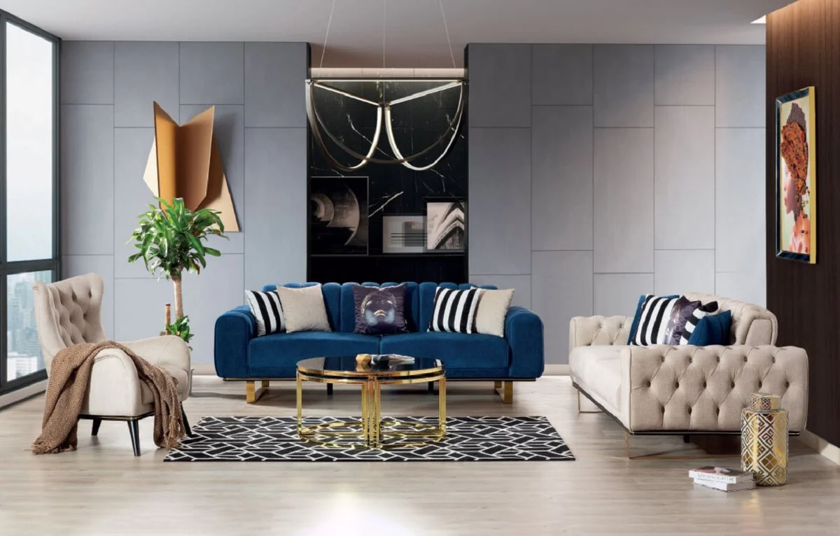 Luxury Chesterfield armchair gray / black / gold 80 x 80 x H. 100 cm - Modern living room armchair - Chesterfield living room furniture