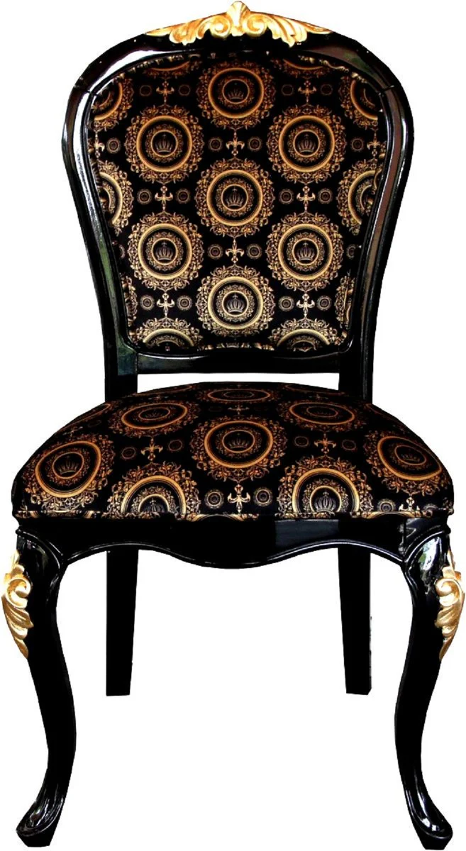 Pompöös by Luxury Baroque Dining Room Chairs with Crown Black / Gold - Pompöös Baroque Chairs designed by Harald Glööckler - 6 Dining Room Chairs - Baroque Dining Room Furniture