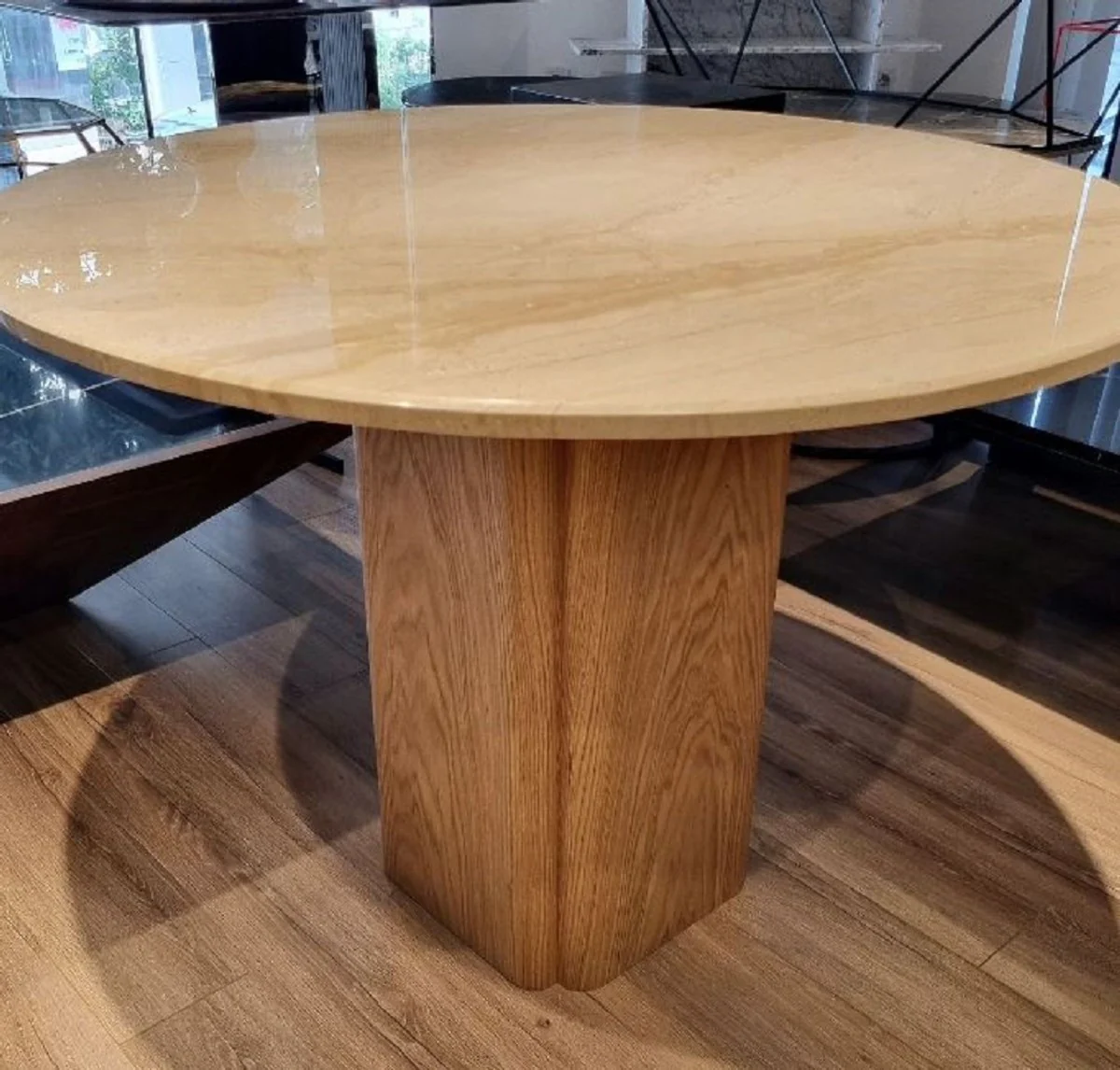 Luxury dining table beige / brown Ø 100 x H. 75 cm - Round dining room table with marble table top - Dining room furniture - Luxury furniture