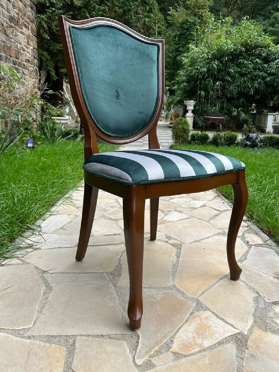 Luxury Art Deco Dining Room Chair Green / White / Brown - Elegant Solid Wood Chair with Stripes - Art Deco Dining Room Furniture