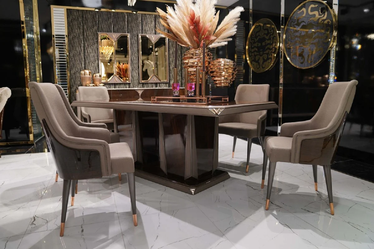 Luxury dining table dark brown / gray / copper 226 x 112 x H. 70 cm - Rectangular solid wood kitchen table - Dining room furniture - Luxury furniture