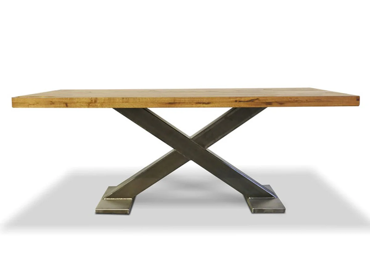 Luxury solid wood dining table with metal frame - oak - 200 cm x 100 cm x H78 cm - heavy version