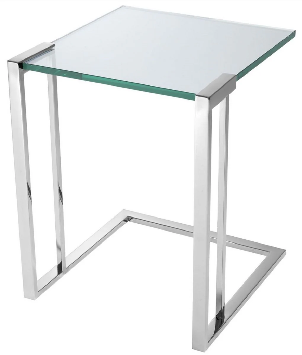Luxury side table silver 45 x 45.5 x H. 56.5 cm - stainless steel table with glass top - luxury living room furniture