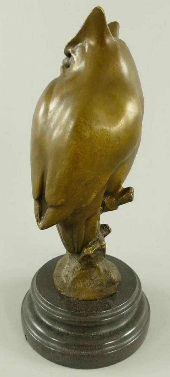 Luxury bronze decorative figure owl on marble base bronze / black 14 x 14 x H. 30 cm - bronze decorative sculpture - desk decoration - decorative accessories - luxury accessories