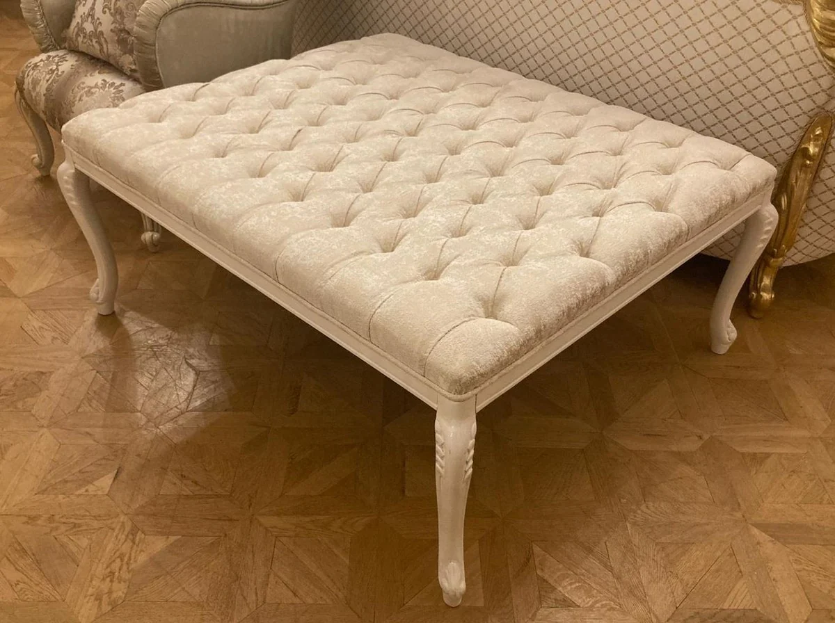 Luxury Baroque Stool Cream / White - Huge Baroque Style Stool - Baroque Footstool - Living Room Furniture in Baroque Style - Baroque Style Furniture - Baroque Furniture - Noble & Magnificent