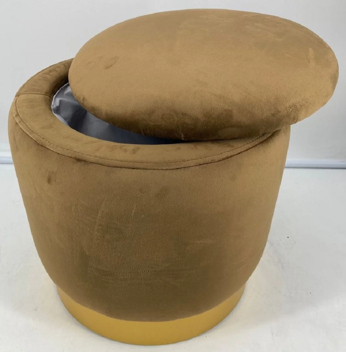 Luxury stool ocher / gold Ø 41 x H. 43 cm - round velvet stool with lid and storage space - living room furniture
