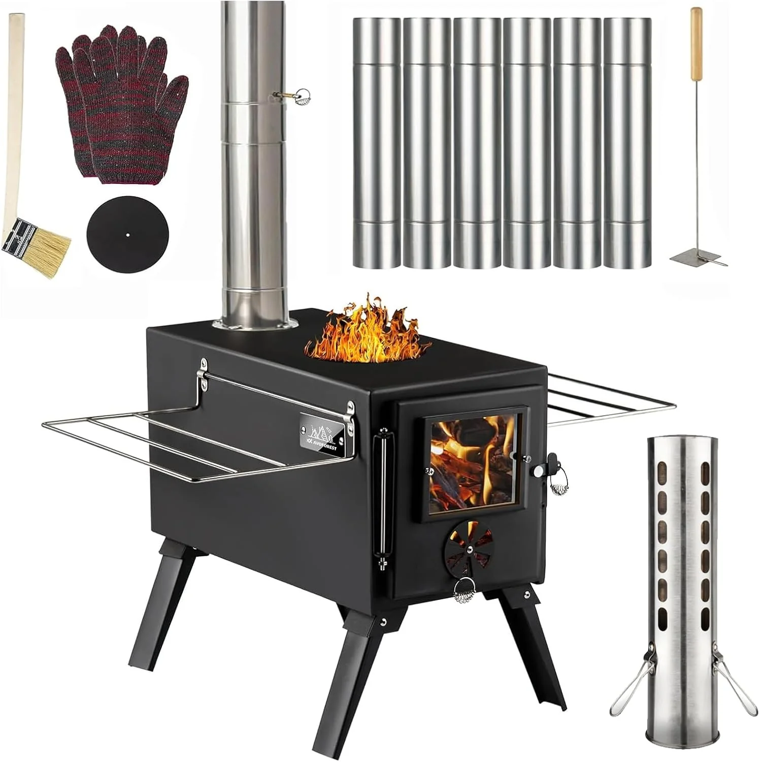 Hot Tent Stove Wood Stove, Small Wood Stove for Outdoor Heating and Cooking, Ice Fishing, Hunting