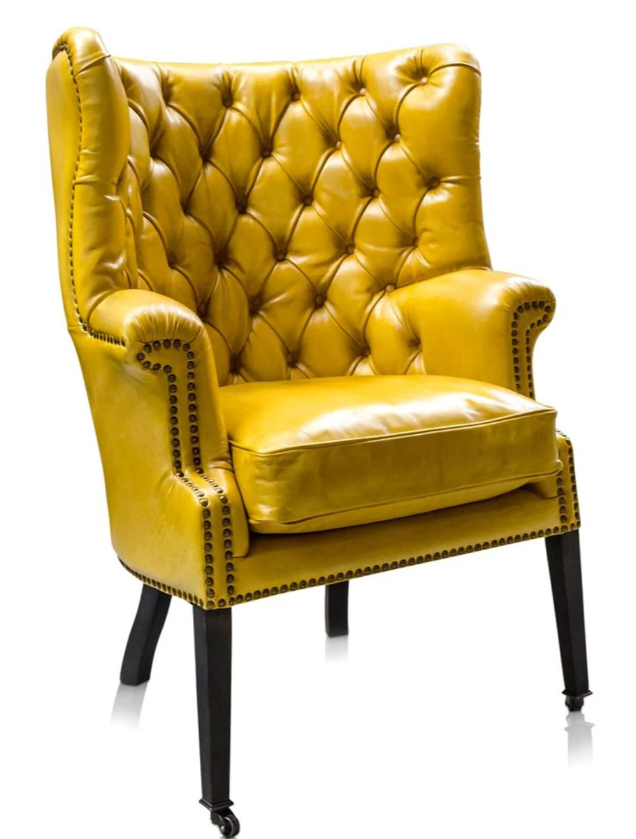 Luxury genuine leather armchair yellow / black 84 x 85 x H. 112 cm - luxury hotel furniture