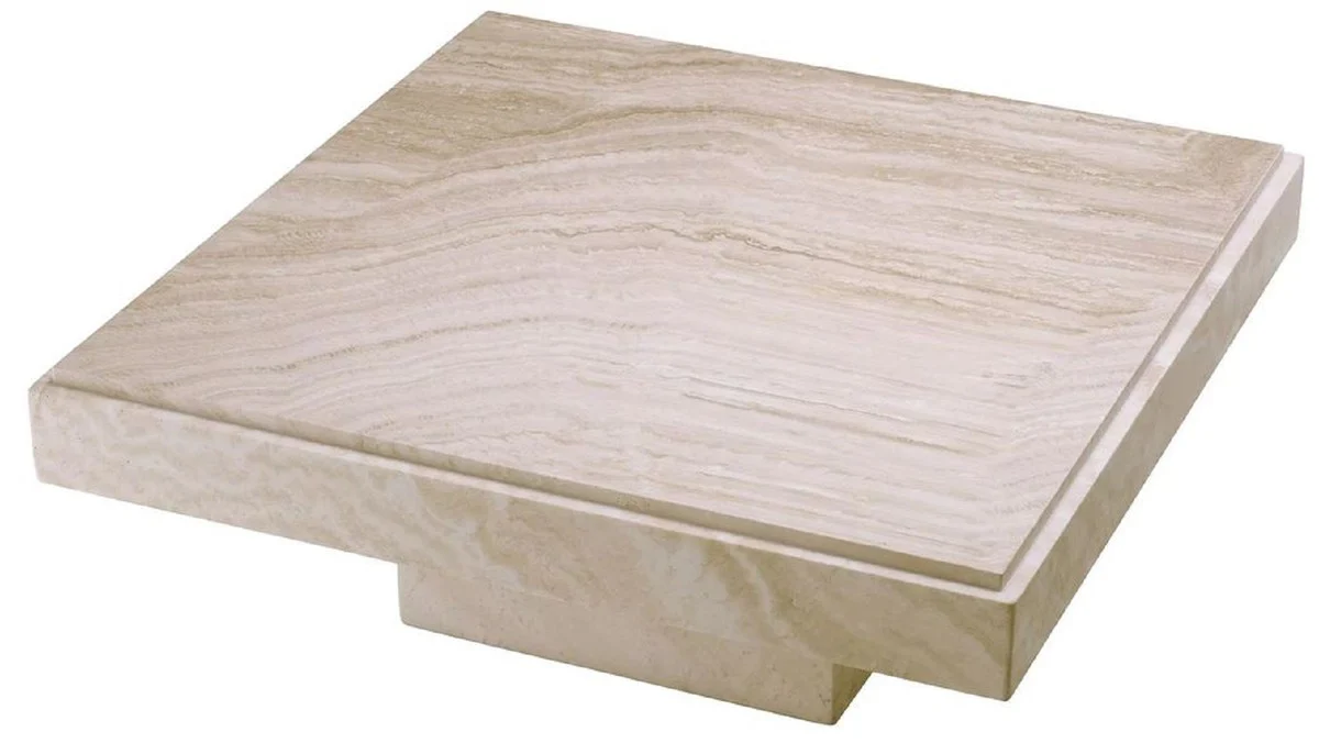 Luxury coffee table beige 83 x 83 x H. 32 cm - Square travertine natural stone living room table - Luxury living room furniture