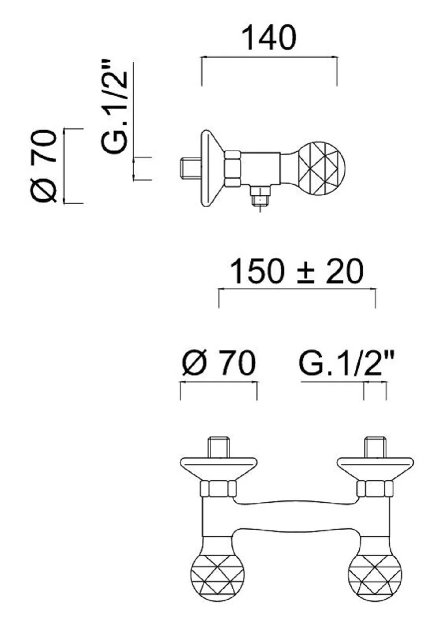 Luxury exposed shower mixer with Swarovski crystal glass silver 20 x 14 x H. 7 cm - bathtub fitting - first-class quality - Made in Italy