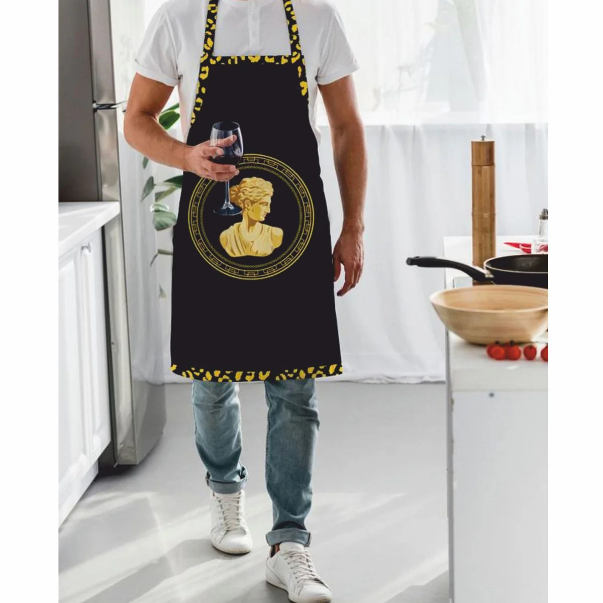 Luxury kitchen apron / cooking apron baroque female bust black 80 cm