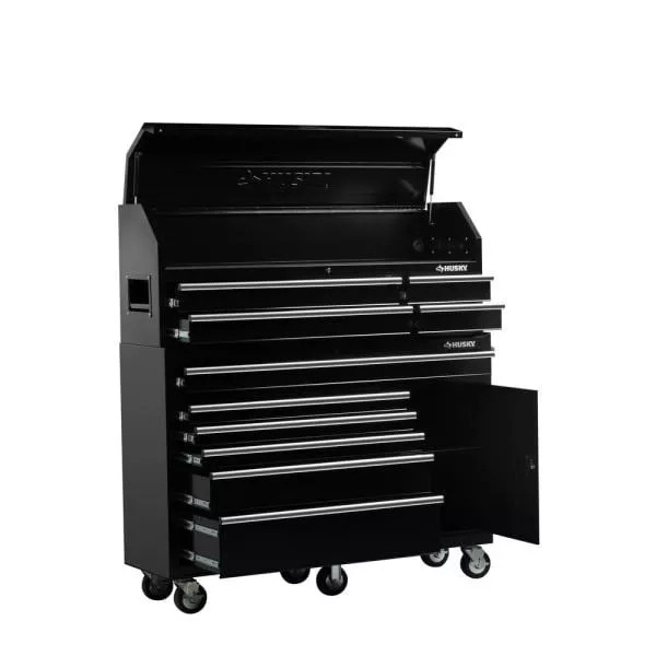 61 IN. W 10-DRAWER 1-DOOR COMBINATION TOOL CHEST AND ROLLING CABINET SET IN GLOSS BLACK