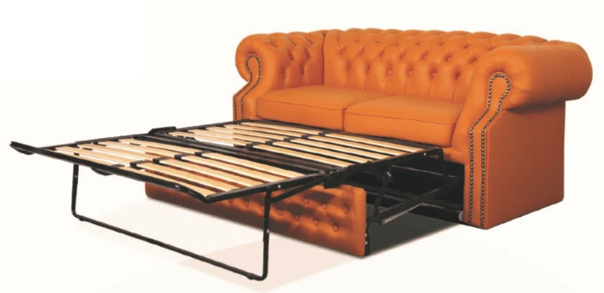 Real leather 2-seater sofa orange 180 x 100 x H. 78 cm - luxury Chesterfield sofa bed